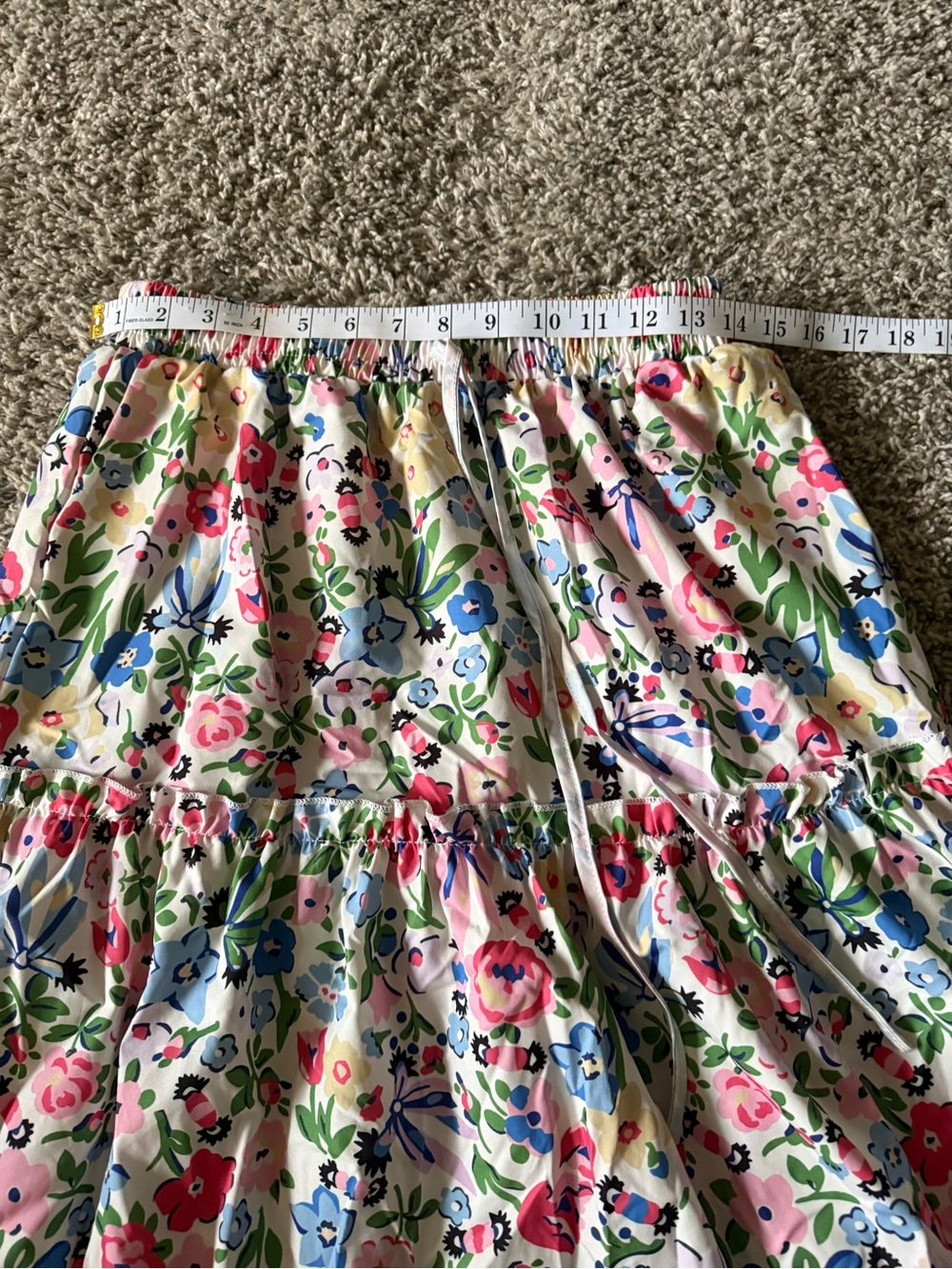 Floral Tiered Cotton Blend Skirt - Pink & Blue Floral With Pockets.